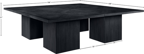 Meridian Furniture Belinda Modular Dining Table Fluted Oak Veneer Base for Contemporary Loft Style Spaces 108" W x 108" D x 31" H 729Black-108SQ