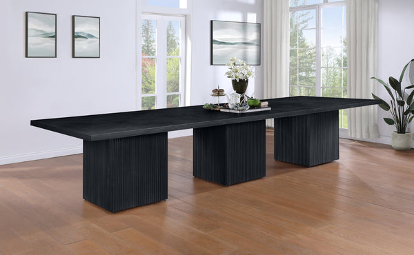 Meridian Furniture Belinda Modular Dining Table Fluted Oak Veneer Base for Contemporary Loft Style Spaces 54" W x 162" D x 31" H 729Black-162R
