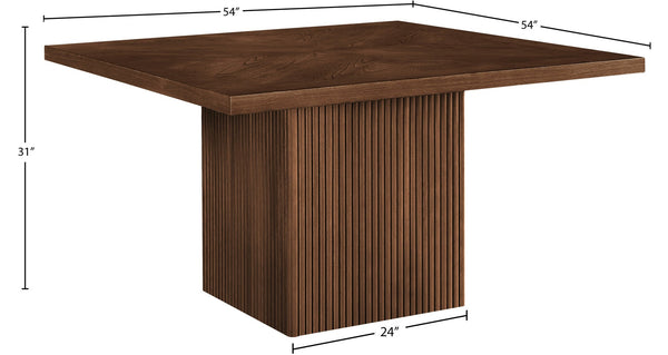 Meridian Furniture Belinda Oak Veneer Dining Table with Fluted Sculptural Base for Stylish Modern Rooms 54 inches Brown 729Brown-T