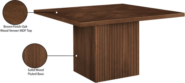 Meridian Furniture Belinda Oak Veneer Dining Table with Fluted Sculptural Base for Stylish Modern Rooms 54 inches Brown 729Brown-T