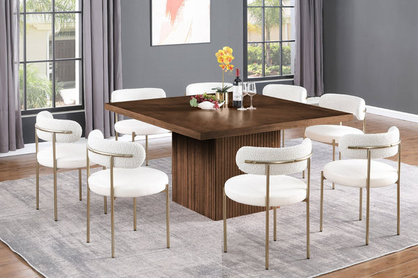 Meridian Furniture Belinda Oak Veneer Dining Table with Fluted Sculptural Base for Stylish Modern Rooms 54 inches Brown 729Brown-T