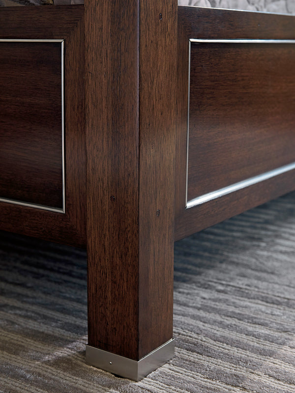 Lexington Terranea Elegant Poster Bed With Upholstered Headboard And Brushed Stainless Steel Inlays For Modern Luxury Farrington  729-174c