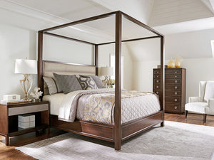 Lexington Terranea Elegant Poster Bed With Upholstered Headboard And Brushed Stainless Steel Inlays For Modern Luxury Farrington  729-174c