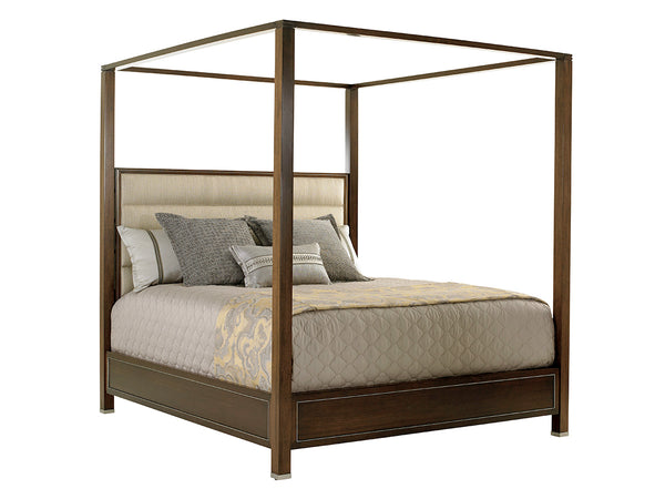 Lexington Terranea Elegant Poster Bed With Upholstered Headboard And Brushed Stainless Steel Inlays For Modern Luxury Farrington  729-174c