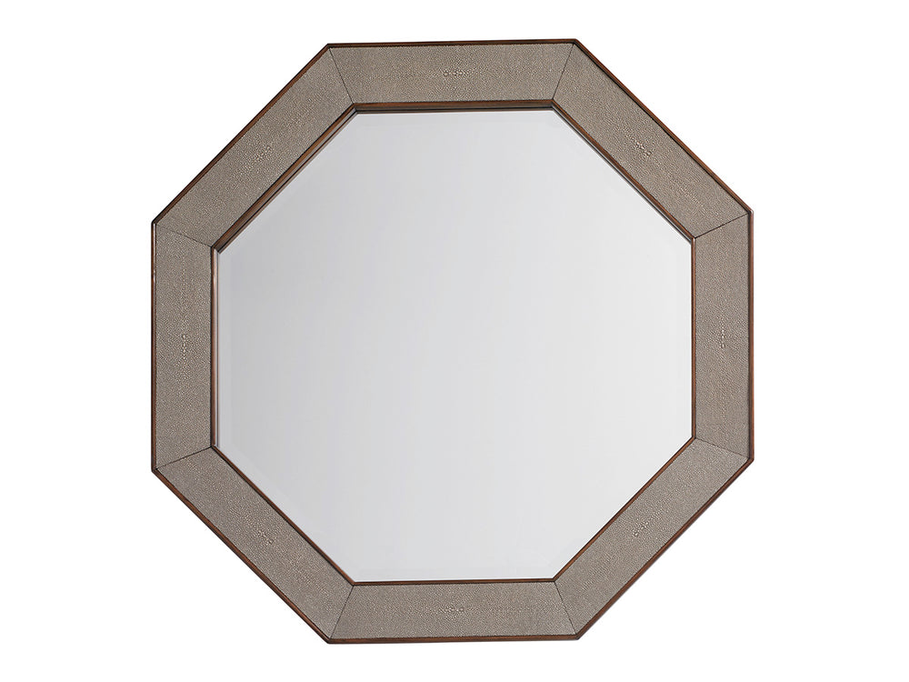 Lexington Riva Octagonal Mirror - Classic Contemporary Design With Faux Shagreen Panels And Walnut Frame Farrington  729-201