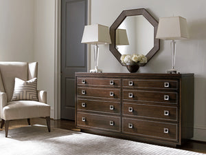 Lexington Riva Octagonal Mirror - Classic Contemporary Design With Faux Shagreen Panels And Walnut Frame Farrington  729-201