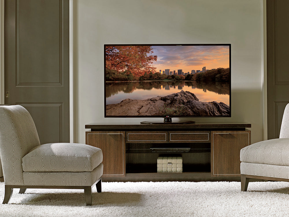 Lexington Highview Media Console - Timeless Walnut Design With Brushed Stainless Inlays For Modern Luxury Living Farrington  729-907