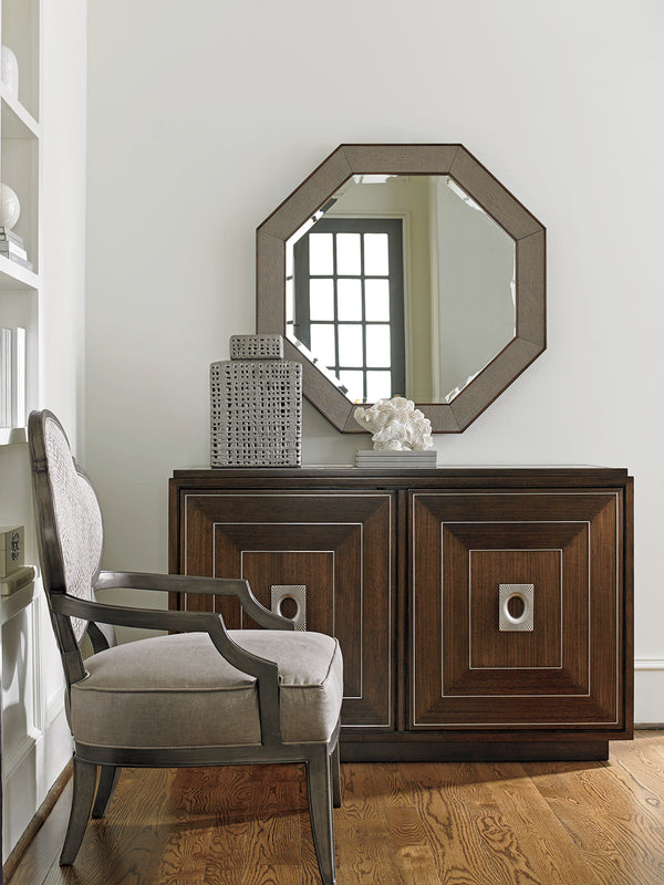 Lexington Riva Octagonal Mirror - Classic Contemporary Design With Faux Shagreen Panels And Walnut Frame Farrington  729-201