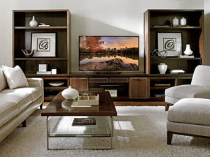 Lexington Highview Media Console - Timeless Walnut Design With Brushed Stainless Inlays For Modern Luxury Living Farrington  729-907