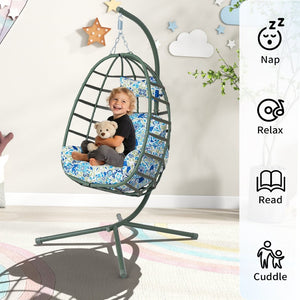 English Elm Egg Hanging Chair with Stand Pe Rattan Swing Seat Washable Cushion 350lb Capacity T5880P497441