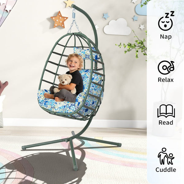 English Elm Egg Hanging Chair with Stand Pe Rattan Swing Seat Washable Cushion 350lb Capacity T5880P497441