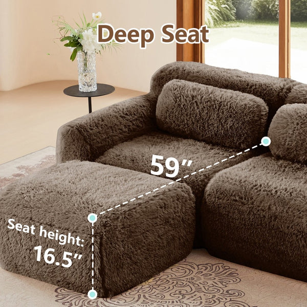 English Elm 114''soft Plush Modular Sectional Sofa with Cloud Cushions for Living Room Theater Chocolate W714S01540