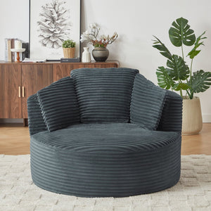 English Elm Compressible Corduroy Round Accent Chair Pocket Spring Cushioned Backrest for Apartments Dark Grey W2339P461273