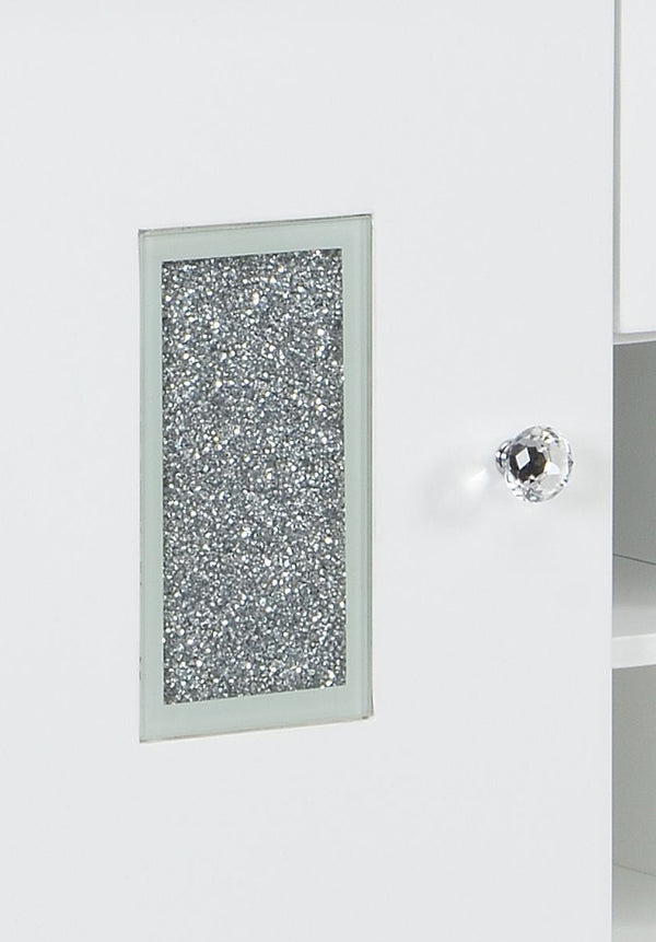 English Elm Elizaveta White High Gloss Server with Acrylic Diamond Inlay, Wine Rack for 6, Tempered Glass B2726P348940