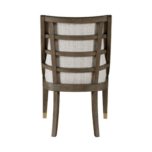 English Elm Greta Sculptural Armchair Set Beige Linen Upholstery Oak Veneer Gold Leg Accents B056P412634