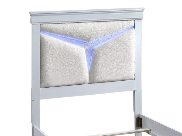 English Elm Lorana Plush Teddy Upholstered Twin Bed with Built-in Led Headboard for Kids Rooms White B078S00667
