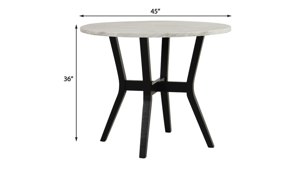 English Elm 5pc Pub Height Dining Set Faux Marble Round Top with PU Upholstered Chairs White Top Black Base B011P405700
