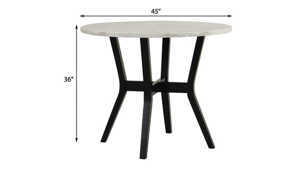 English Elm 5pc Pub Height Dining Set Faux Marble Round Top with PU Upholstered Chairs White Top Black Base B011P405700