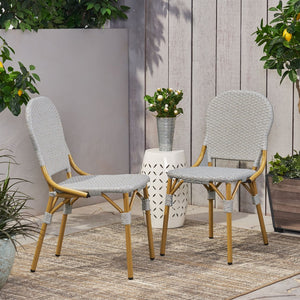 English Elm Outdoor Pe Rattan Bistro Chair Set of 2 with Powder-coated Aluminum Frame Patio 71420.00BGRY