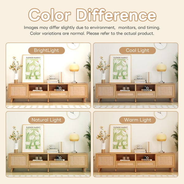 English Elm Rattan Modern Farmhouse TV Stand for TVs up to 85" — Rattan Media Console with Cable Management, Solid Wood Feet and Multi-Functional Storage WF316678AAP