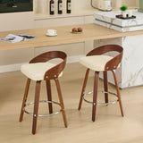 English Elm Bar Stools Set Of 2, Swivel Bar Height Stools With Low Back, Wood Bar Chairs With Soft Cushion Seat, 25-Inch Seat Height (Beige, 25" Counter Height)