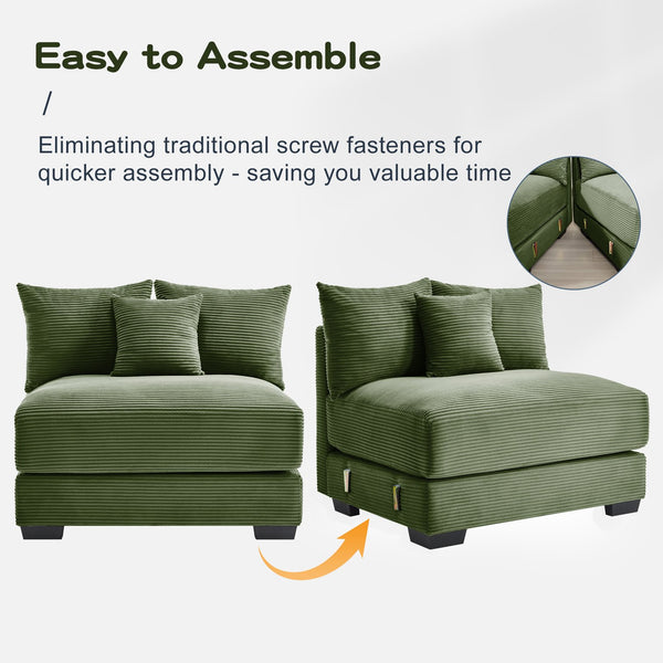 English Elm 92" Oversized Modular L-Shape Sectional Couch - Soft Corduroy, Deep Seats, Ergonomic Design & Pillows W714S01330