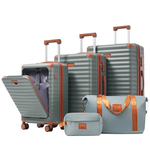 English Elm Luggage 5 Piece Abs Hardshell Travel Set with Usb Port Spinner Wheels and Tsa Lock Grey Green N732P265290Y