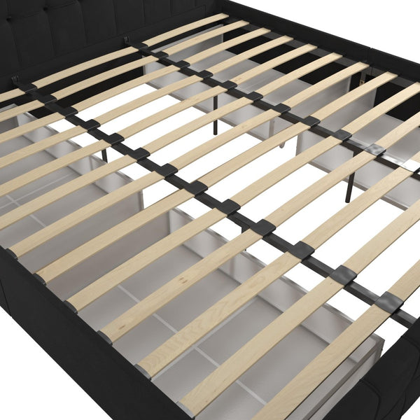 English Elm Upholstered Velvet Storage Bed with Tufted Headboard and Four Drawers for Bedroom B2733S00007