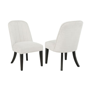 English Elm Set of 2 Channel Tufted High Back Dining Chairs Cream Fabric with Flared Black Legs B016P445379