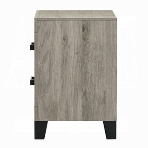 English Elm Farmhouse Light Gray Nightstand with Two Storage Drawers, Black Hardware & Sturdy Legs, 22"x15"x23" B2741P330139