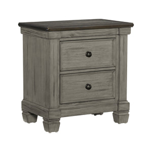 English Elm Transitional-Rustic Weaver 2-Drawer Nightstand in Antique Gray & Coffee Plank Top, Pine/Oak Rustic Charm B011P240234