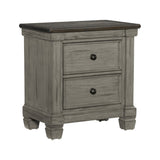 English Elm Transitional-Rustic Style Coffee and Antique Gray 2-Drawer Nightstand 1 Piece Flat Knobs Classic Bedroom Furniture