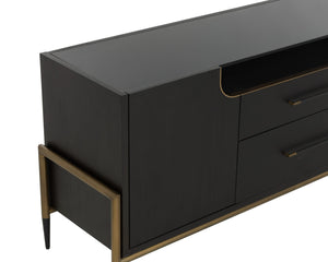 Sunpan Weldrick Sideboard - Luxurious Espresso Acacia Wood With Soft Closing Drawers & Elegant Metal Handles Brown Glass ,Wood 112268
