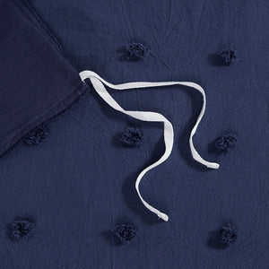 JLA Home Urban Habitat - Cotton Brooklyn Cotton Jacquard Duvet Set with Tufted Chenille Dots, Quilted Euro Shams, Pillows Navy UH12-2264