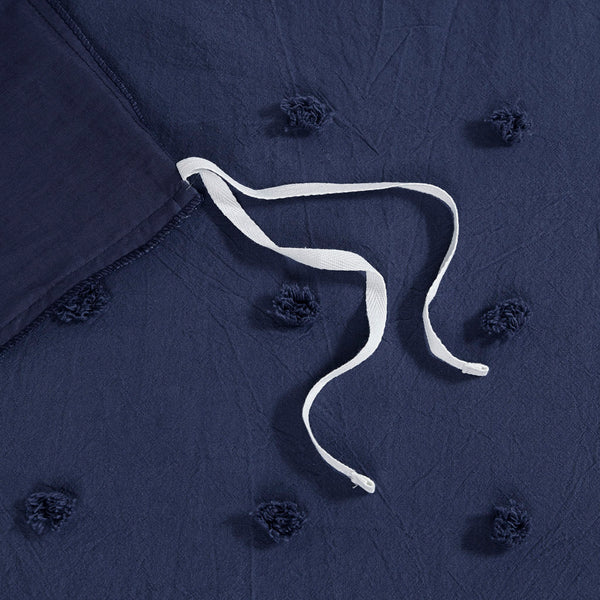 JLA Home Urban Habitat - Cotton Brooklyn Cotton Jacquard Duvet Set with Tufted Chenille Dots, Quilted Euro Shams, Pillows Navy UH12-2264