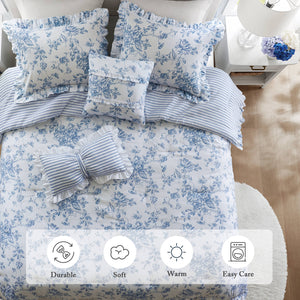 English Elm 5 Piece Full/Queen Comforter Set with Decorative Pillows - Soft Microfiber, Hypoallergenic, Cozy Layering Blue 16.54 L x 12.6 W x 7.87 H B035P381287
