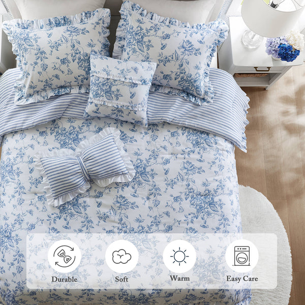 English Elm 5 Piece Full/Queen Comforter Set with Decorative Pillows - Soft Microfiber, Hypoallergenic, Cozy Layering Blue 16.54 L x 12.6 W x 7.87 H B035P381287