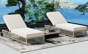 English Elm Trexm Outdoor Pe Rattan Chaise with Adjustable Backrest Cushion and Wheels for Poolside Beige,Creamy White N715P207900K