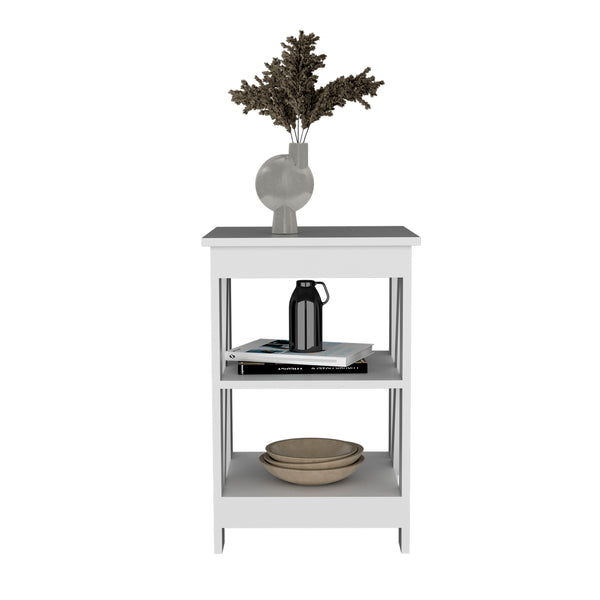 English Elm Taylor 3-Tier End Table White — Compact Nightstand & Sofa Side Table with Ample Open Storage Shelves B200P188840