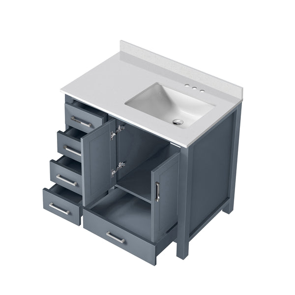 English Elm Dark Grey 36 in Bath Vanity with White Quartz Top, Solid Wood Frame, Soft-Close Drawers & Shelf B2731P258831