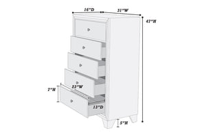 English Elm Modern Five Drawer Chest in Warm Brown Rubberwood Build with Knob Hardware Bedroom B011P448738