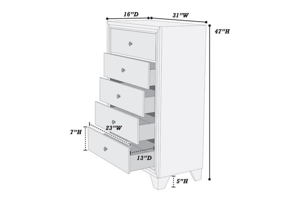 English Elm Modern Five Drawer Chest in Warm Brown Rubberwood Build with Knob Hardware Bedroom B011P448738