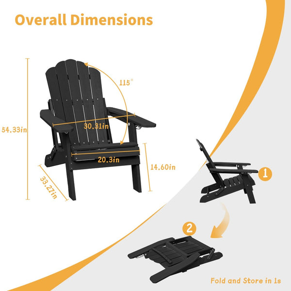 English Elm Adjustable Adirondack Chair Hdpe Wood Grain Outdoor Folding Seat with Cup Holder Black T3609P482832