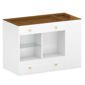 English Elm Closet Elegant walk-in island with glass display top, 6 drawers and open shelves for organized storage White 39.76 L x 17.32 W x 12.2 H N733S304513K