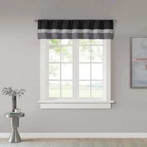 JLA Home Madison Park - Polyoni Pintuck Window Valance with Lined Striped Texture, Tailored Fullness & Easy Rod Pocket Black MP41-2226