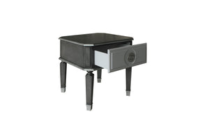 English Elm House Beatrice Charcoal & Light Gray End Table with Drawer, Silver Trim, KD Assembly, Modern Chic B2726P244956