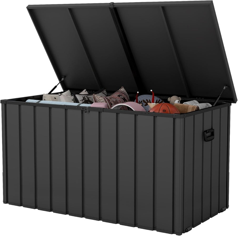 English Elm 200 Gallon Galvanized Steel Outdoor Deck Box Lockable Weatherproof Patio Pool Storage Dark Gray W1859P445933