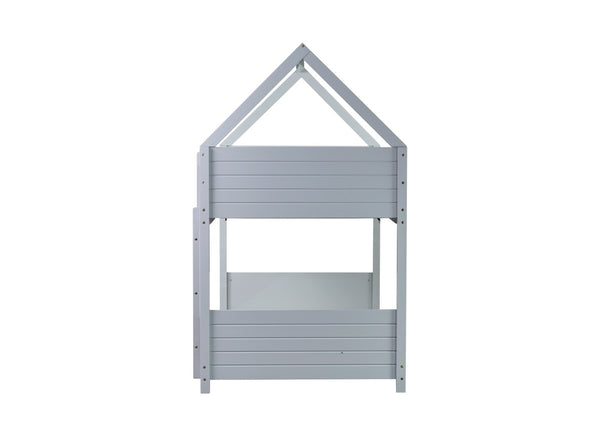 English Elm Twin Over Twin House Floor Bunk Bed With Safety Guardrails, Ladder & Playful Grey Design For Kids W504P314948-GIGA