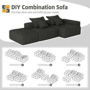 English Elm Modern Oversized Modular Sectional Sofa With Ottoman & Chaise, Soft Chenille Fabric & 4 Pillows W1885S00058