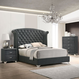 English Elm Kennedy Glam Grey Upholstered Queen Wingback Bed with Diamond Tufting, Chrome Nailhead Trim, Luxe B062S01347